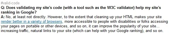 Googles position on Html Code Validation